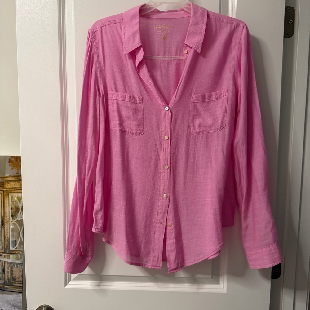 Pink Button-Front Lightweight Shirt